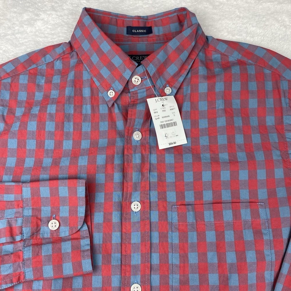 J. Crew Shirt Men's Small Red/Blue Checks Flex Washed Classic Fit New w/Tags!